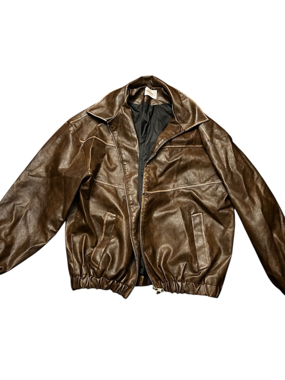 Women's Brown Leather-Effect Bomber Jacket